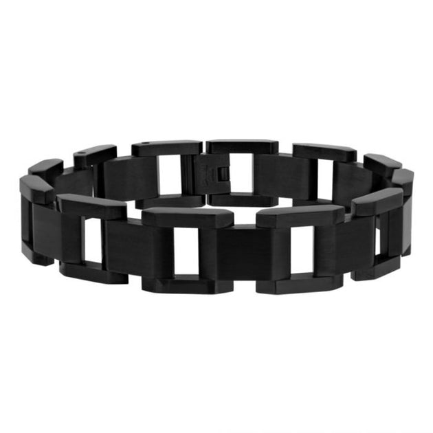 Stainless Steel & Black IP Rectangular Reversible Bracelet w