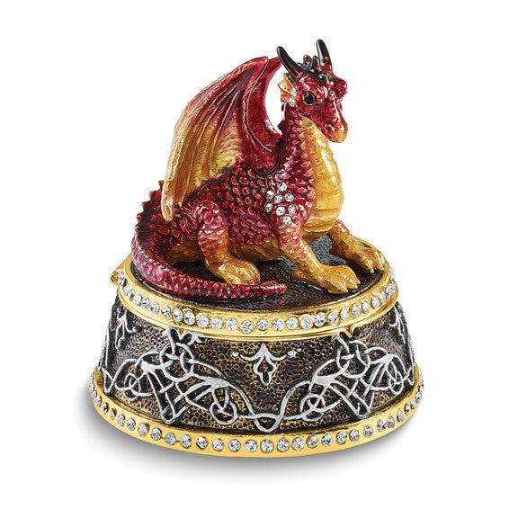 Luxury Giftware Bejeweled KAI Red Dragon Trinket Box with Matching 18 inch Necklace