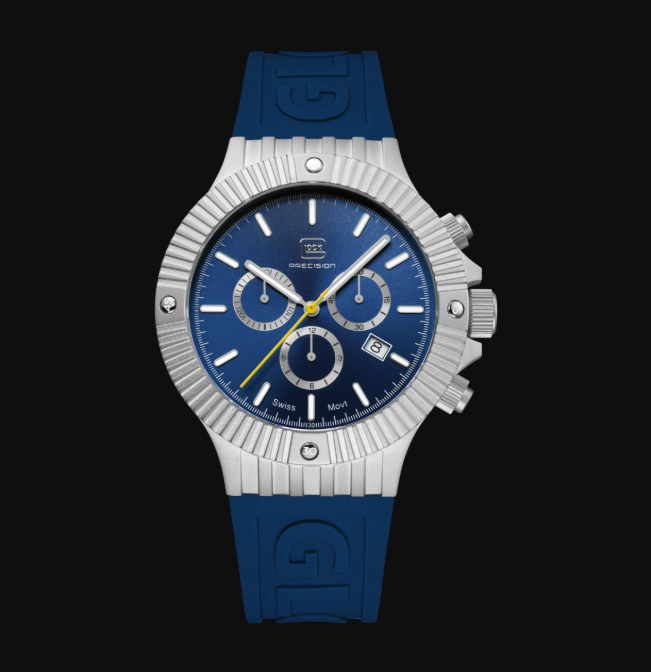 Gents Steel Glock Watch with Blue Dial and Chronodial