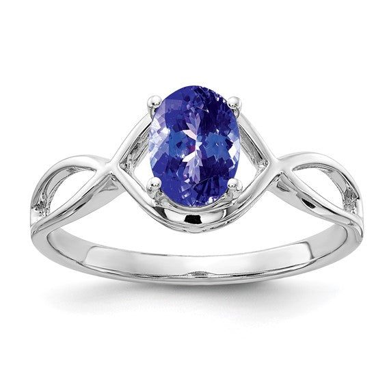 14K White Gold 7x5mm Oval Tanzanite Ring Size:7