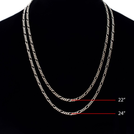 3.6mm Sterling Silver Black Rhodium Plated Satin Finish Figaro Chain, 24"