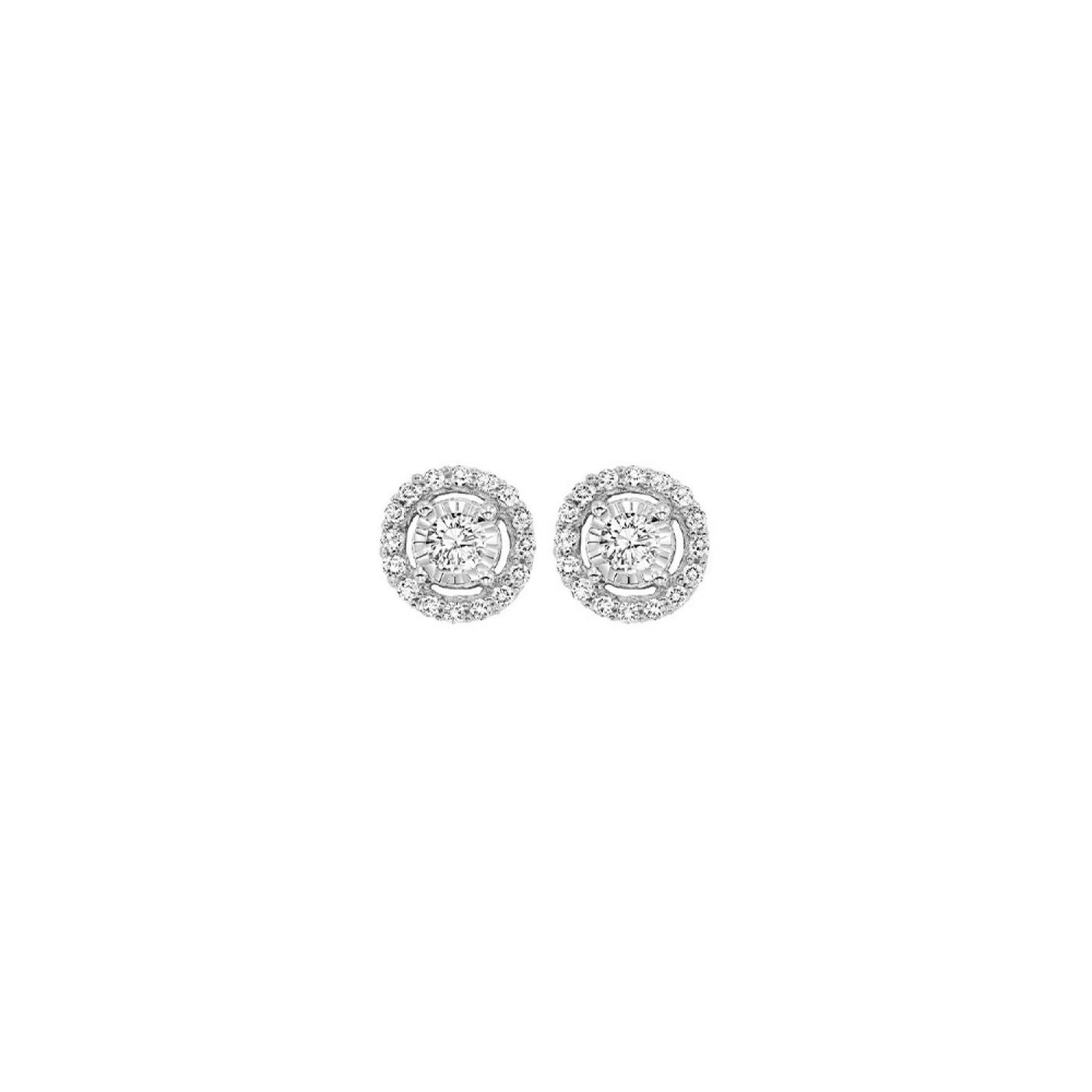 14KW .14ctTW  Diamond Halo Stud Earring Pair