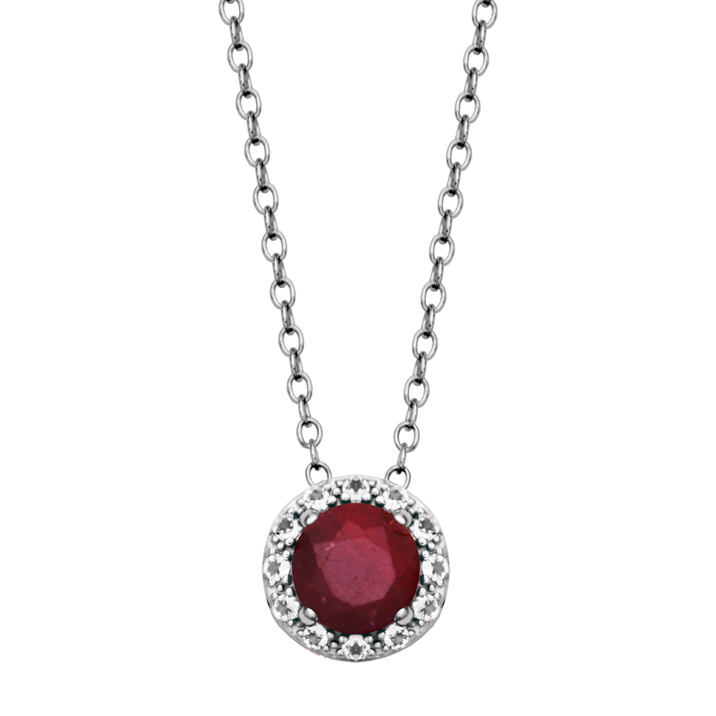 Sterling Silver Dyed Red Corundum & White Topaz "Dazzle" Necklace