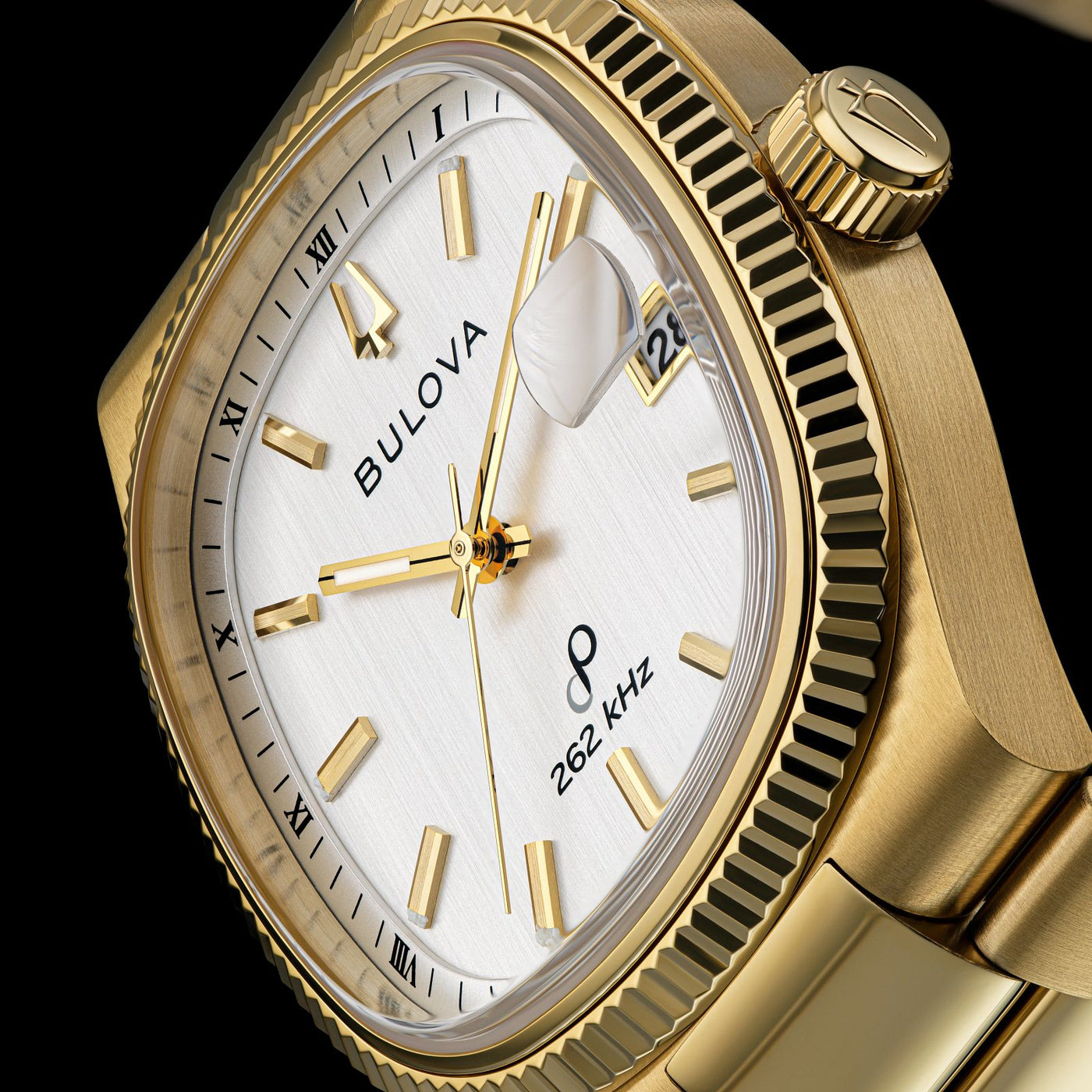 Gent's Gold Tone Bulova "Super Seville" with Brushed Silver-White Dial