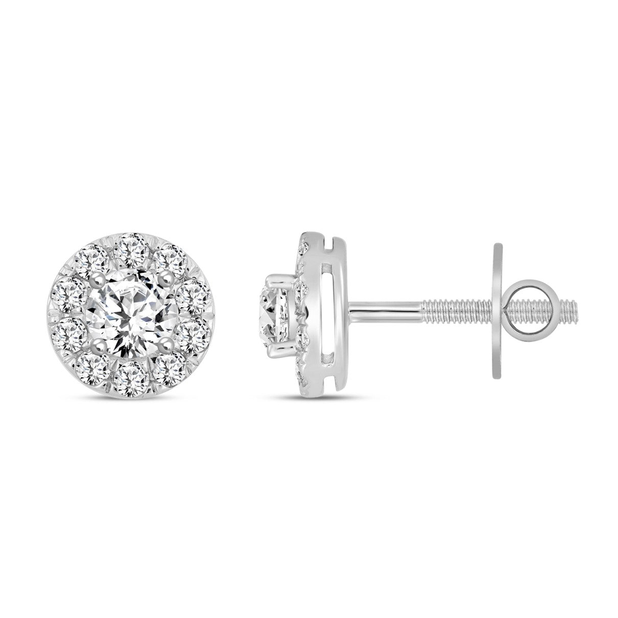 14KY 1.00ctTW RBC F-G/VS2-SI1 Lab-Grown Diamond Halo Stud Earrings