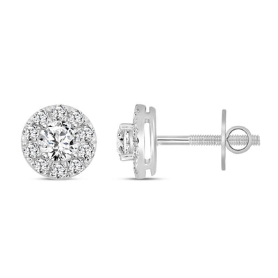 14KY 1.00ctTW RBC F-G/VS2-SI1 Lab-Grown Diamond Halo Stud Earrings