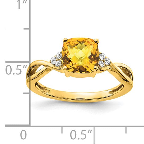 14KY Checkerboard Citrine and Diamond Ring Size:7