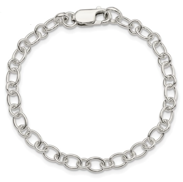 Sterling Silver Oval Link Charm Bracelet (8 inches)