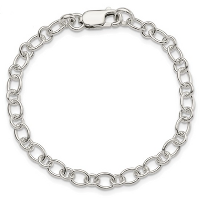 Sterling Silver Oval Link Charm Bracelet (8 inches)