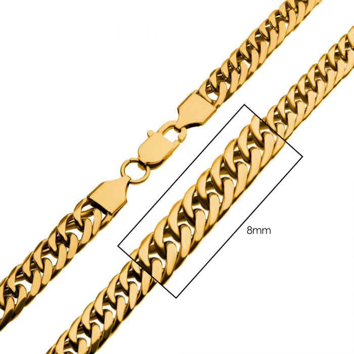 Men's Stainless Steel 8mm 18K Gold Plated Dome Curb Chain Necklace