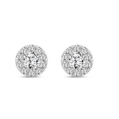 14KY 1.00ctTW RBC F-G/VS2-SI1 Lab-Grown Diamond Halo Stud Earrings