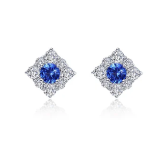 SS Bonded w/ Plat 0.54ctTW Halo Blue Lab-Grown Sapphire Stud Earrings