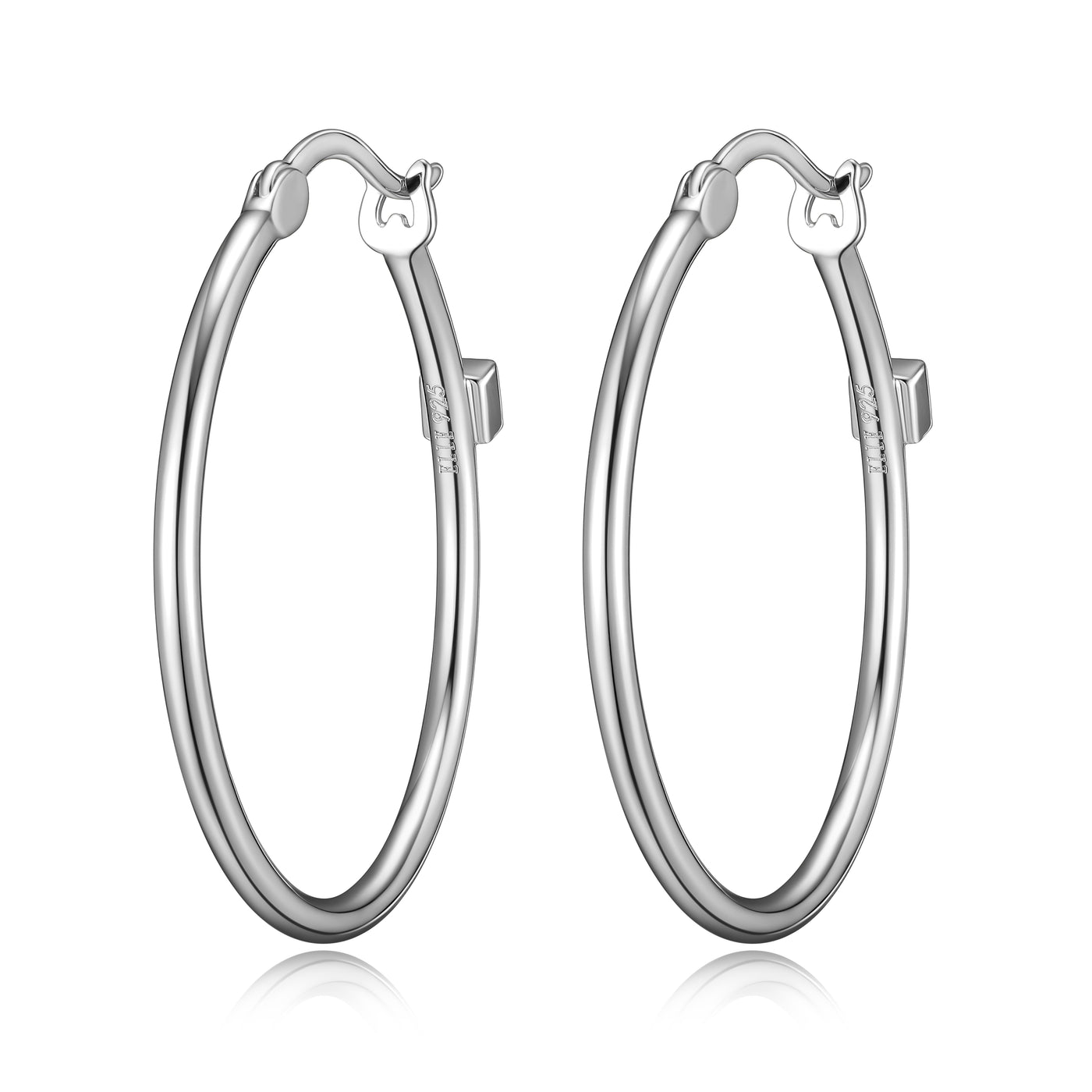 Rhodium Plated Sterling Silver ELLE "Earrings Must Have" Hoops 30mm