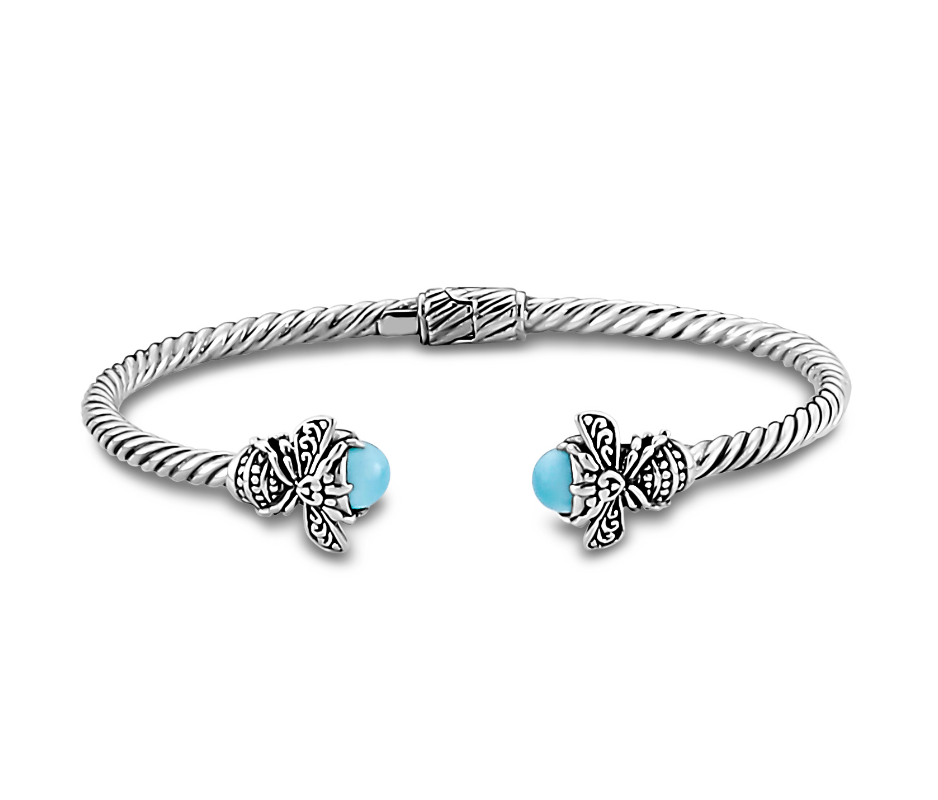 Sterling Silver Larimar Twisted Cable "Lambumba Bangle" with Bumblebee Accents