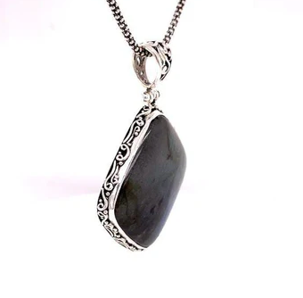 Sterling Silver 30mm Cushion Cut Labradorite "Payung Pendant"