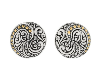 Sterling Silver and 18KY Round "Balinese Swirl Earrings"