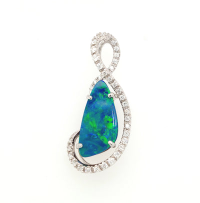 14KW Australian Opal Doublet & Diamond Pendant