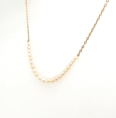 14KY Pearl Necklace with 2" of Graduated Pearls & 16in Gold Chain Gram Weight:1.2g