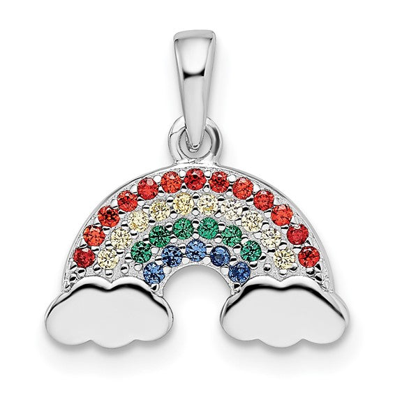 Sterling Silver Rhodium-plated Nano Crystal Rainbow Pendant