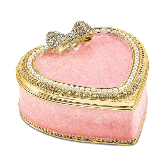 PEARLY PINK HEART with Ring Pad Trinket Box