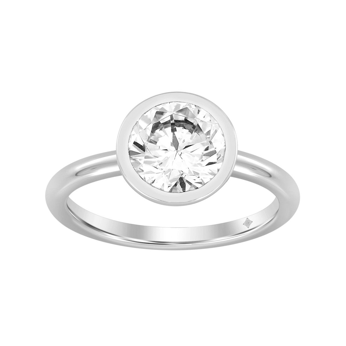 14K White Gold 2.00ct RBC F-G/VS2-SI1 Bezel-Set Lab-Grown Diamond Solitaire Engagement Ring