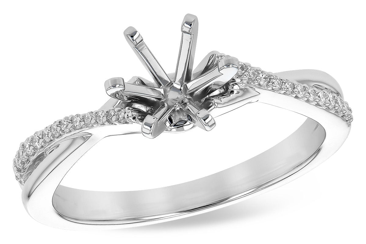 14KW Cross Over Diamond Semi-Mount Ring with Cubic Zirconia Center (Size 7)