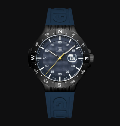 Gents Black Steel Glock Watch with Textured Blue Dial