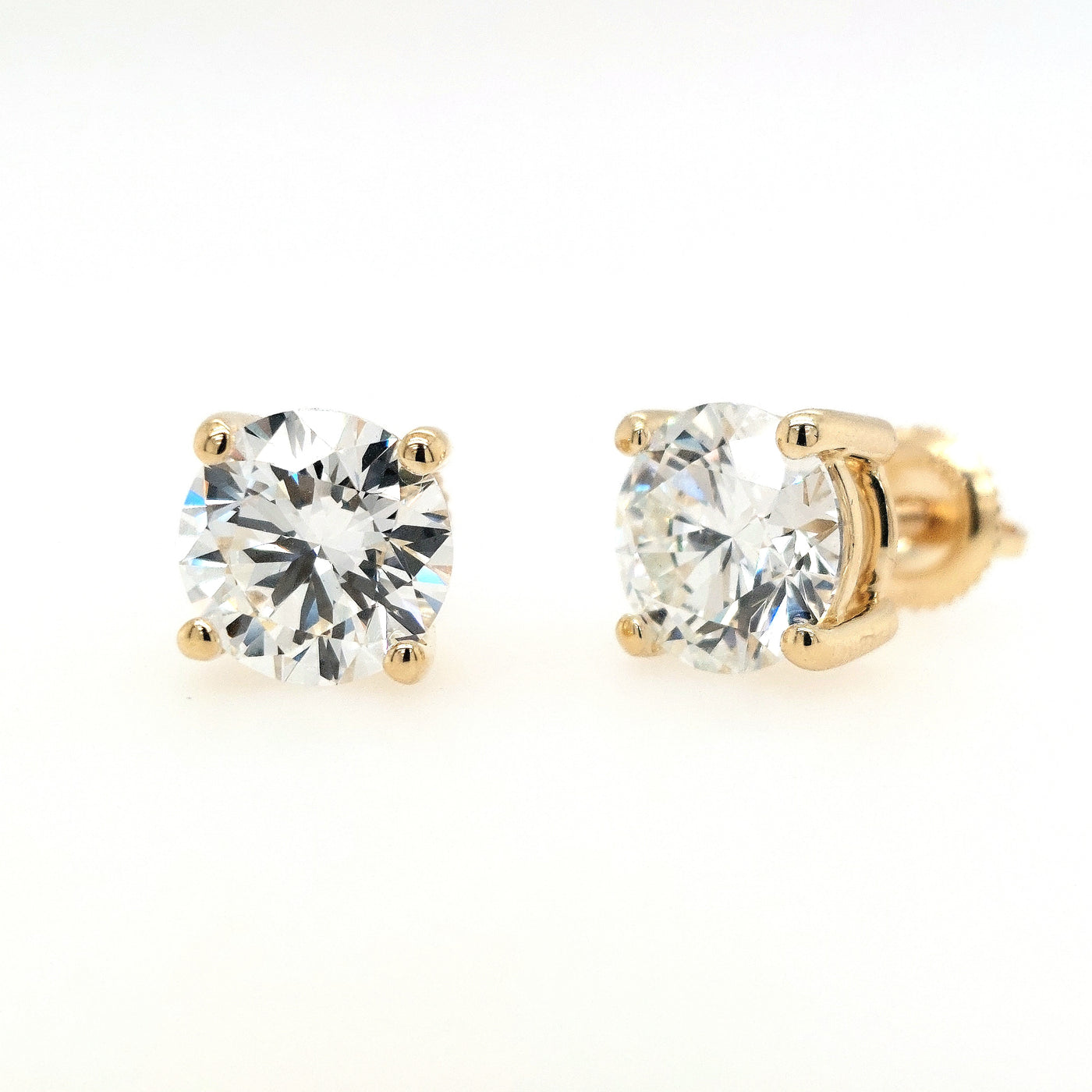 14KY 4.18ctTW Lab Grown RBC Diamond Screwback Earrings