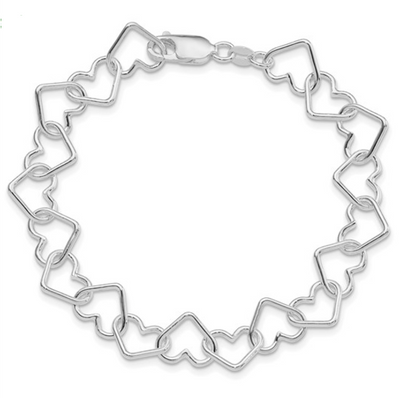 Sterling Silver Rhodium-plated Large Heart Link Bracelet (8 inches)