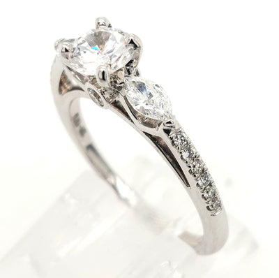 18KW Three-Stone Style Diamond Semi-Mount Ring