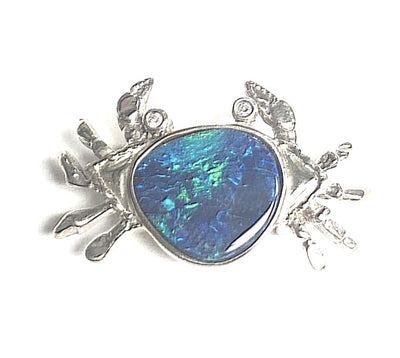 SS Australian Opal Doublet & Diamond Crab Pendant