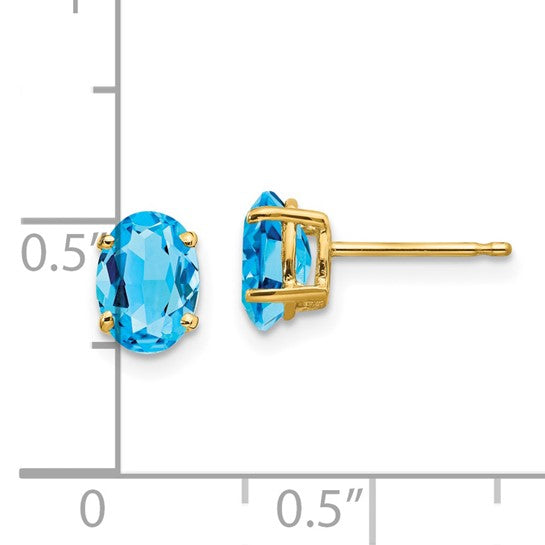 14KY Oval Blue Topaz Earring Pair