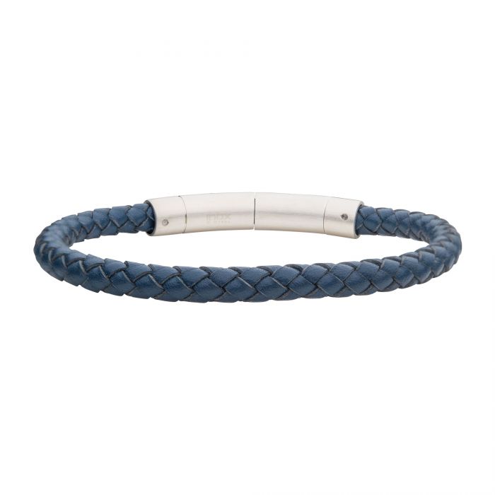 Stainless Steel Blue Genuine Leather Bracelet