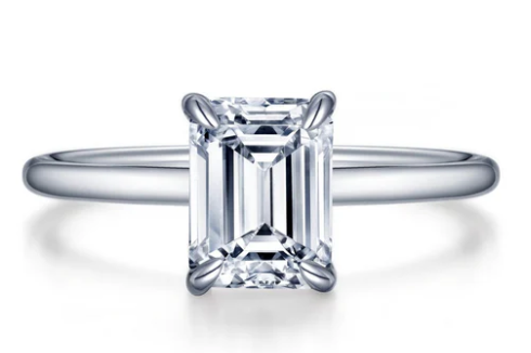 SS Bonded w/Plat 2.00ctTW Lassaire Emerald-Cut Engagement Ring Size:7