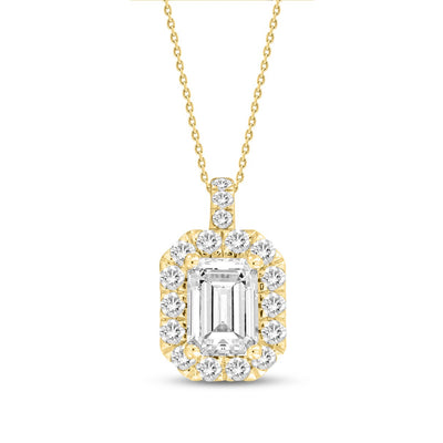 14KY 1.40ctTW Emerald-Cut F-G/VS2-SI1 Lab-Grown Halo Diamond Necklace