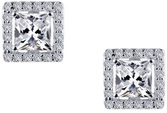 SS Lafonn Lassaire Princess-Cut Halo Earring Pair