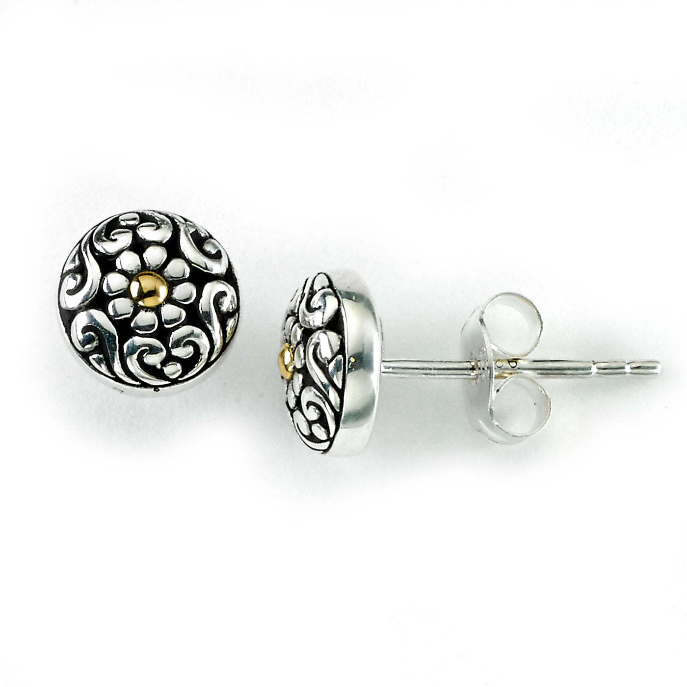 Sterling Silver and 18KY Floral Design "Maybell Studs"