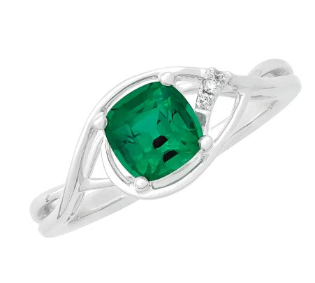 14KW Chatham Lab-Grown Century-cut Emerald and Diamond Ring (Size 6.5)