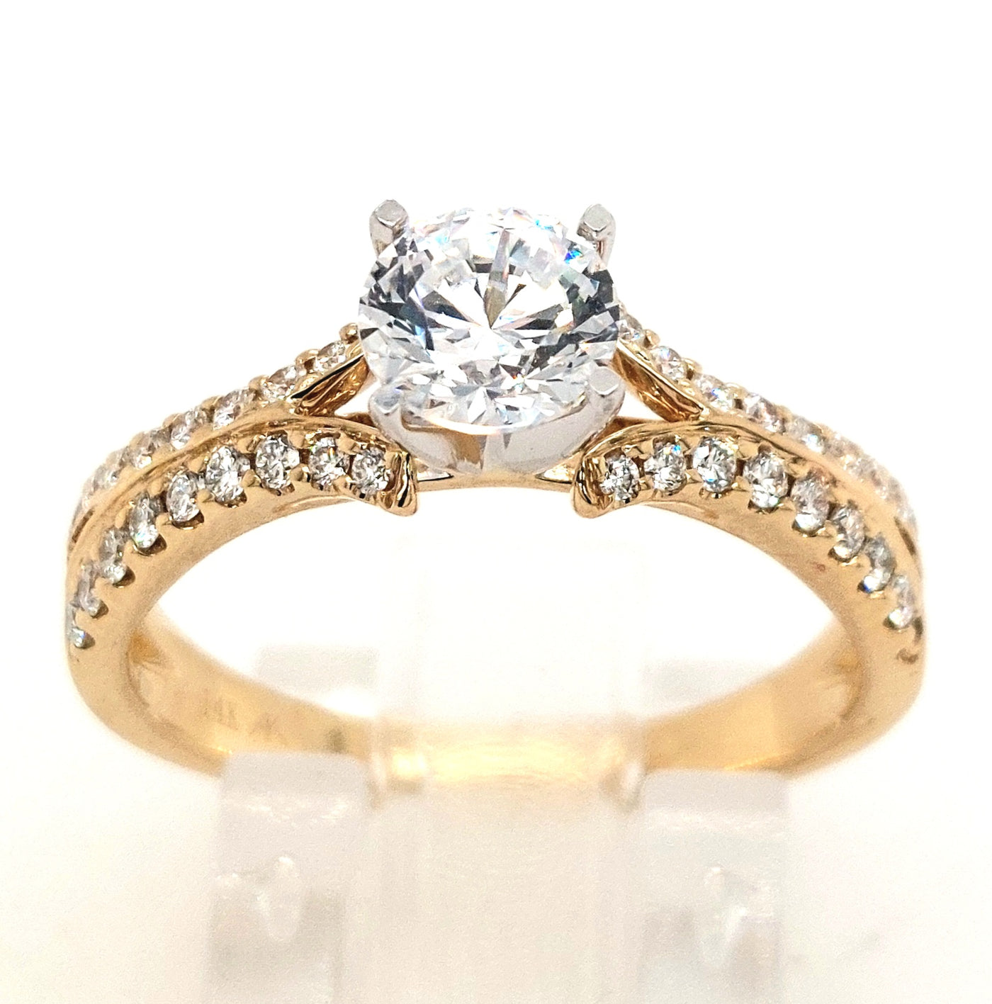 14KY Split-Shank Diamond Semi-Mount Ring with 0.75ct Cubic Zirconia Center (Size 7)