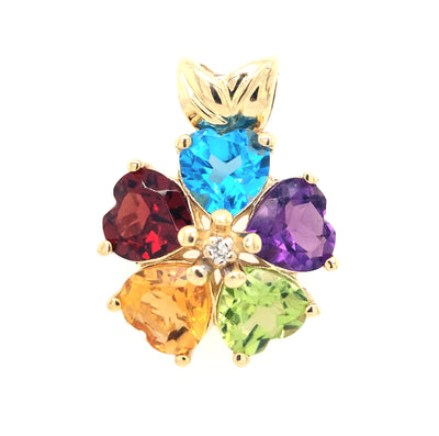 10KY Multi-Gemstone Five Petal Flower Pendant