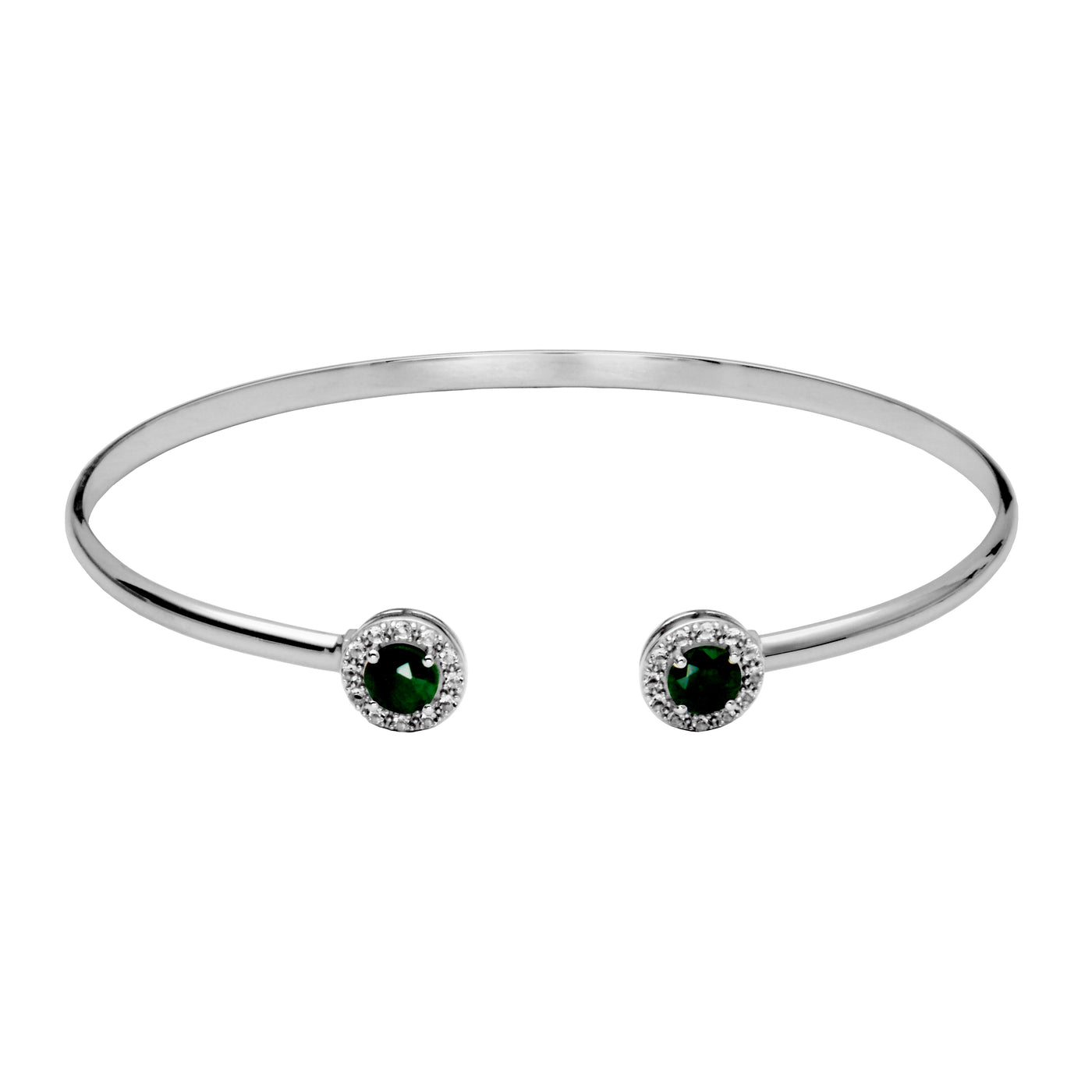 Sterling Silver Dyed Green Corundum & White Topaz "Dazzle" Cuff Bracelet