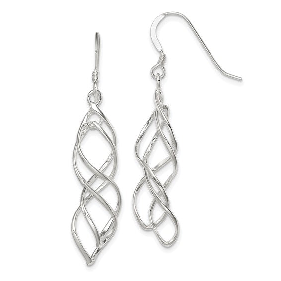 Sterling Silver Polished and Twisted Intertwined Dangle Earrings