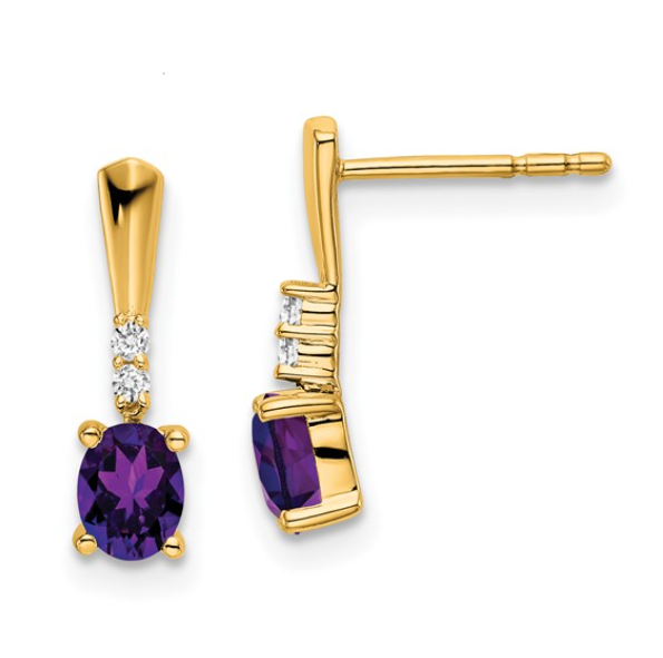 14K Oval Amethyst and Diamond Dangle Earrings