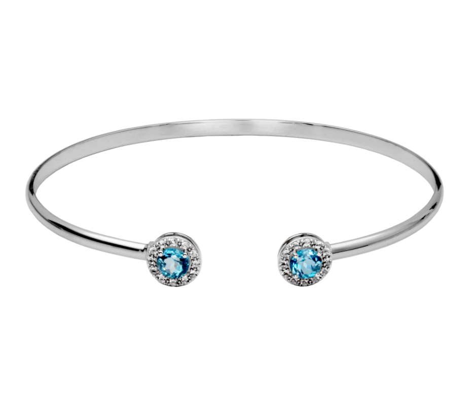 Sterling Silver London Blue Topaz  & White Topaz "Dazzle" Cuff Bracelet