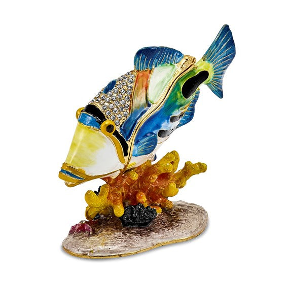 Bejeweled "Trigger" Humu Humu Fish Trinket Box with Matching Necklace