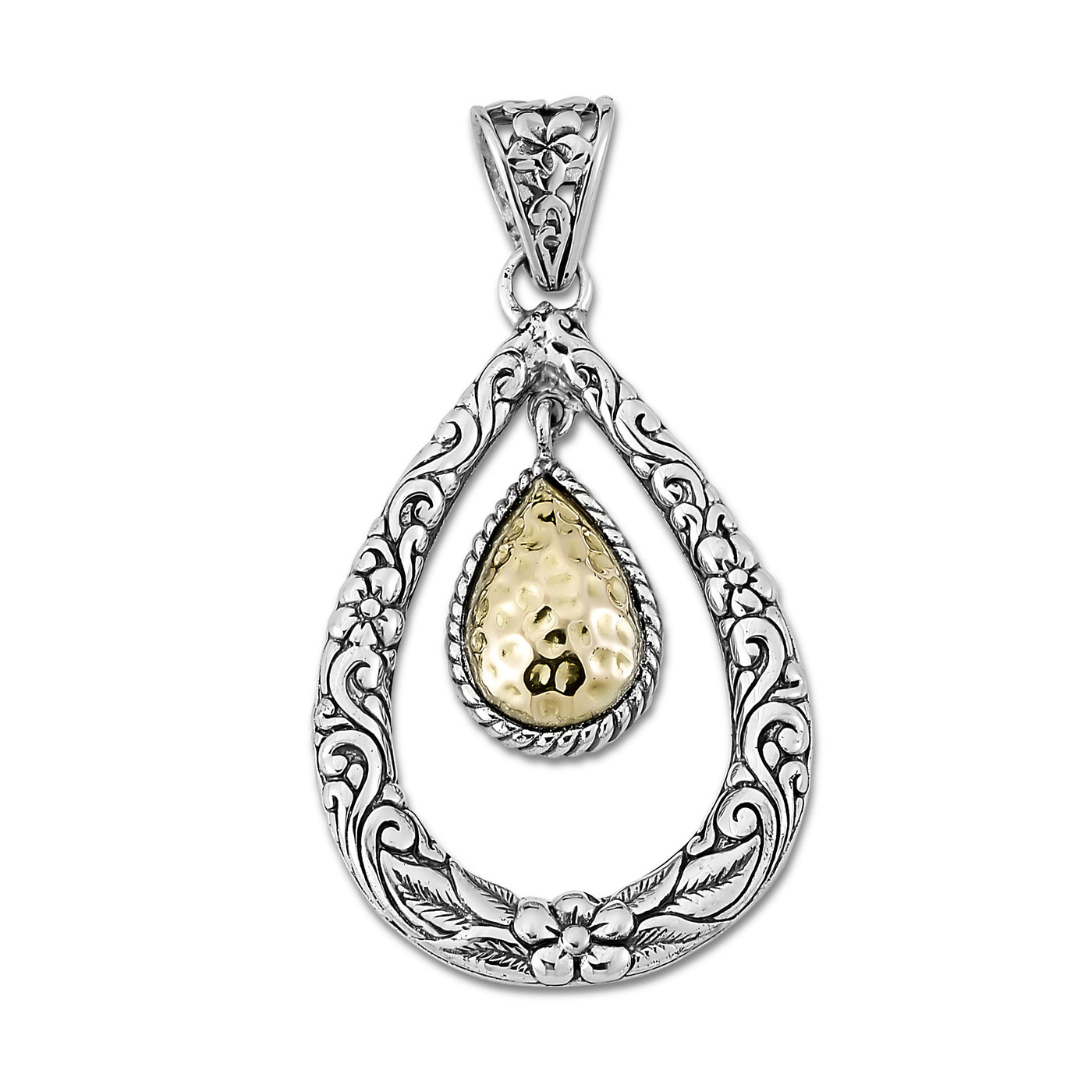 Sterling Silver & 18KY Tear Drop Shape "Lopok" Pendant