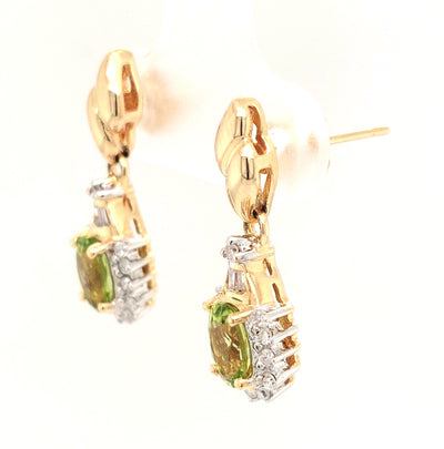 14KY Peridot & Diamond Dangle Earring Pair