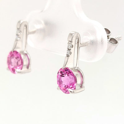 14KW Chatham Lab-Grown Pink Sapphire Earring Pair