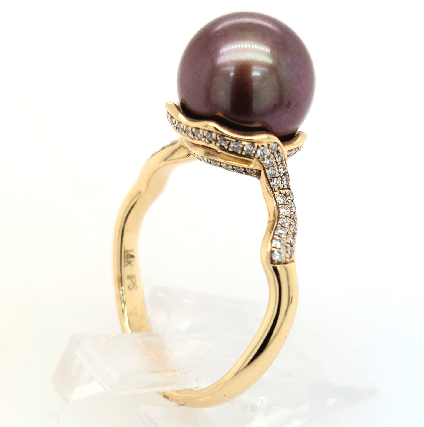 14KY Chocolate Pearl & Diamond Ring