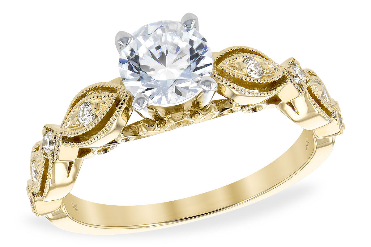 14KY Filigree and Milgrain Diamond Semi-Mount Ring with 1.00ct Cubic Zirconia Center (Size 7)